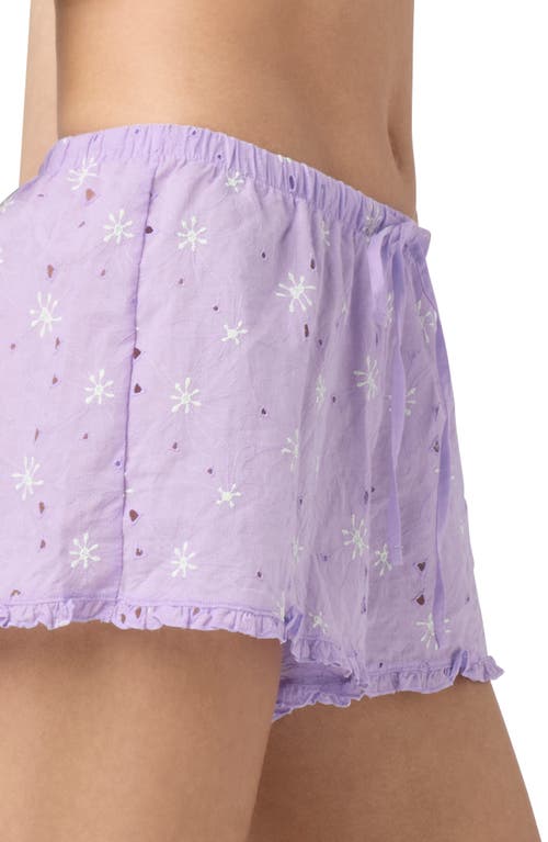Florence By Mills Eyelet Tie Waist Organic Cotton Shorts In Lavender/green