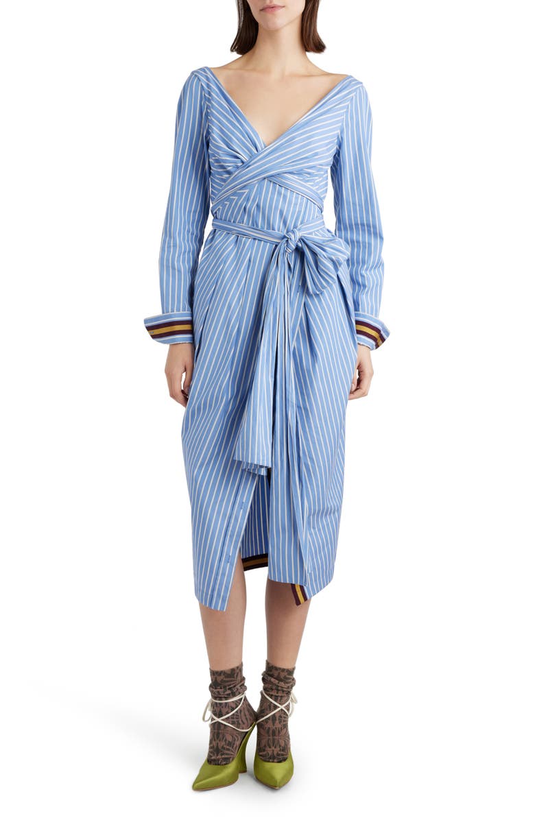 Dries Van Noten Dolada Stripe Long Sleeve Cotton Poplin Midi Shirtdress, Main, color, 