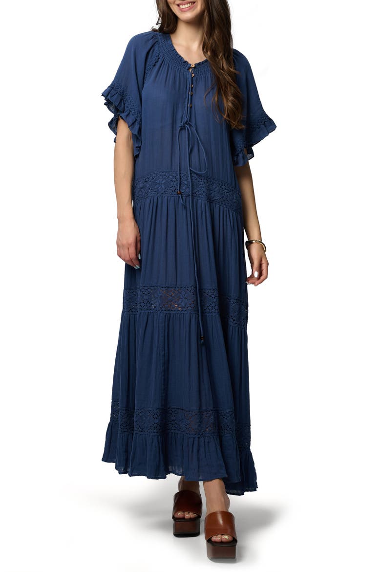 Knit Trim Maxi Dress, Main, color, NAVY
