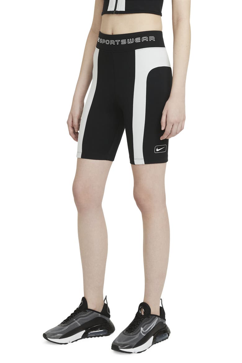 Sportswear High Waist Bike Shorts, Main, color, BLACK/ PURE PLATINUM/ WHITE