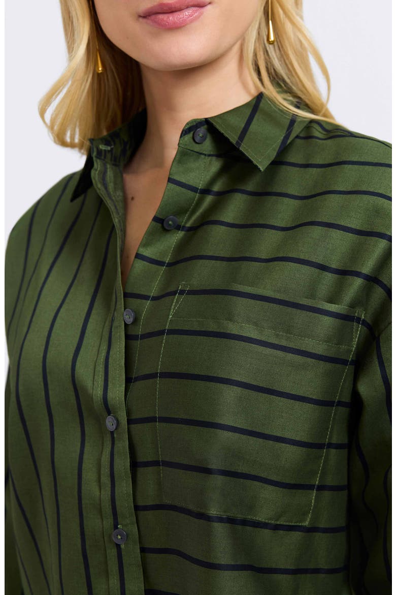 Marina Stripe Cotton Button-Up Shirt, Alternate, color, BASIL GREEN/ BLACK