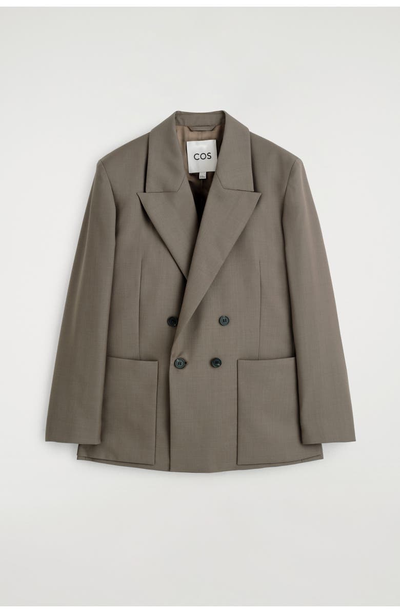 COS Double-Breasted Wool-Twill Blazer, Alternate, color, Taupe