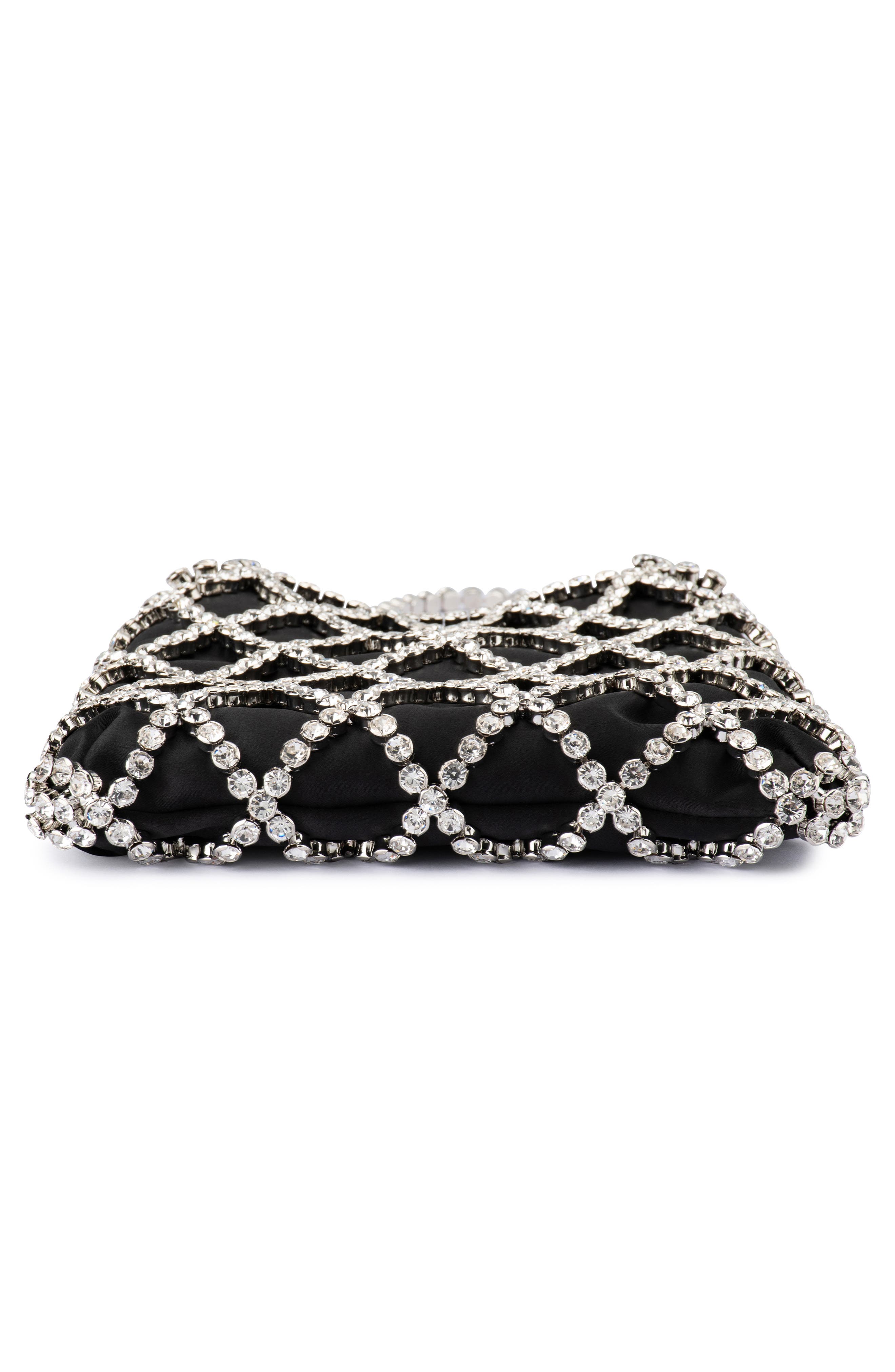Olga Berg Kit Crystal Cage Satin Evening Bag, Alternate, color, Black