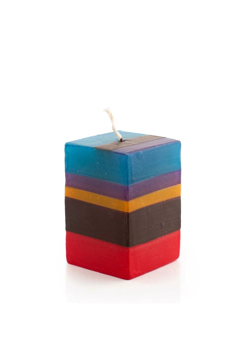 Memphis Stripe Painted Cube Candle, Main, color, Memphis - 2x2x3"