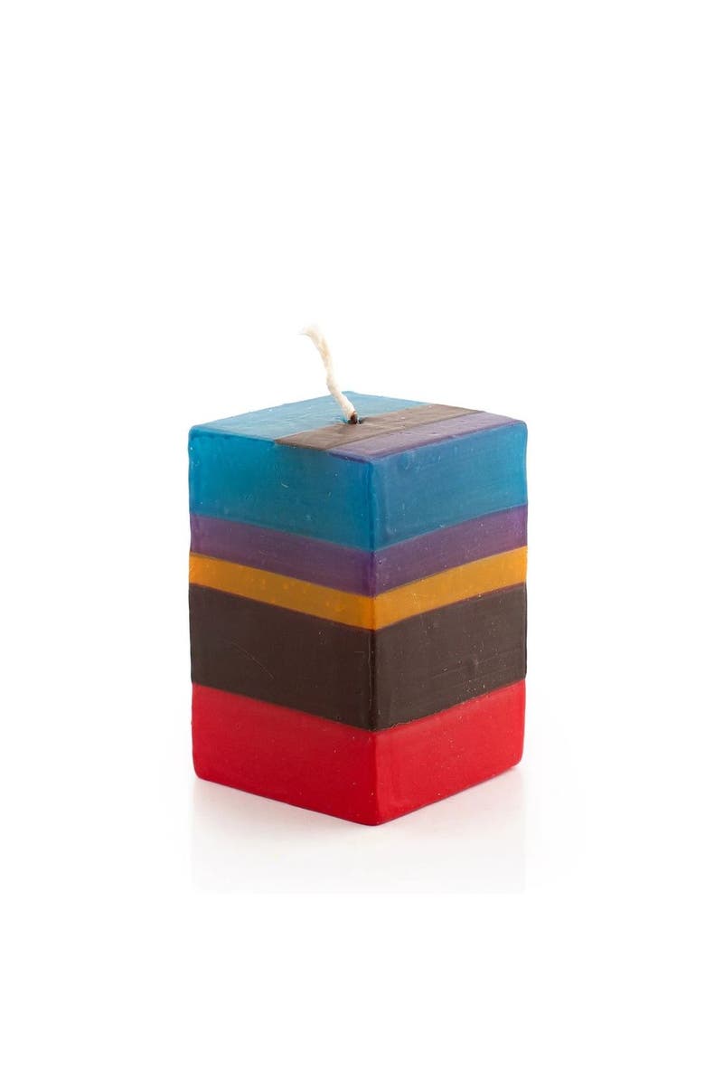 Thumbprint Artifacts Memphis Stripe Painted Cube Candle, Main, color, Memphis - 2X2x3"