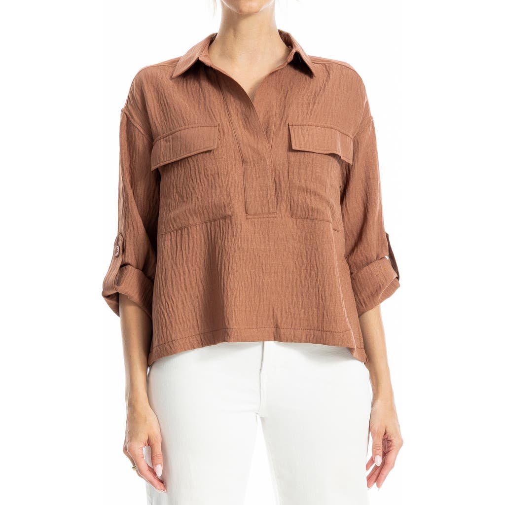 Max Studio Collared Textured Shirt In Brown