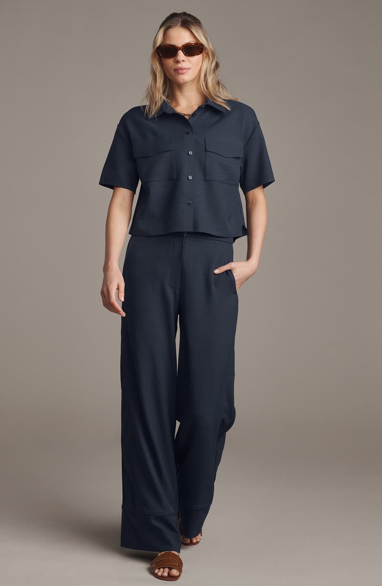 Rhone Horizon Crop Button-Up Shirt, Alternate, color, Navy Blue