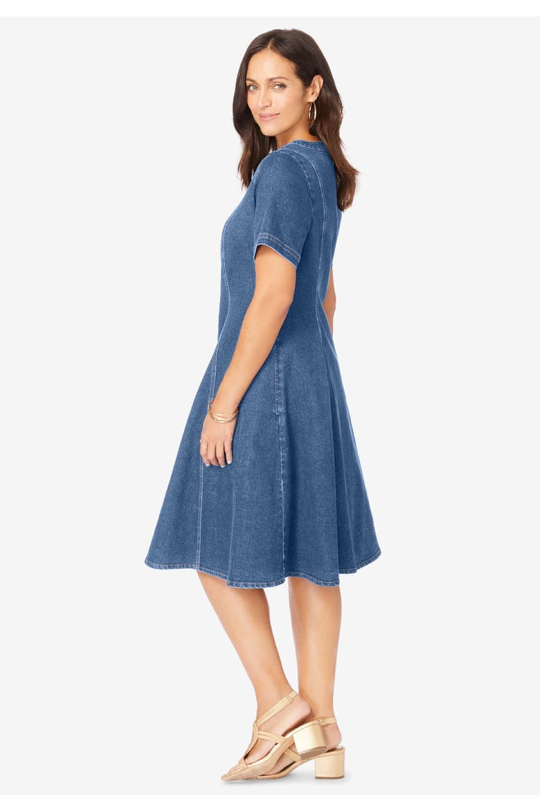 Button Front Denim Dress, Alternate, color, INDIGO