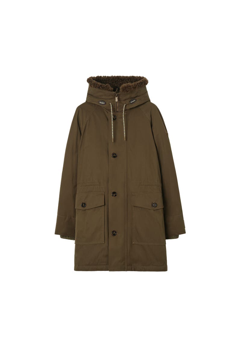 Shearling Trim Gabardine Parka, Alternate, color, Juniper green