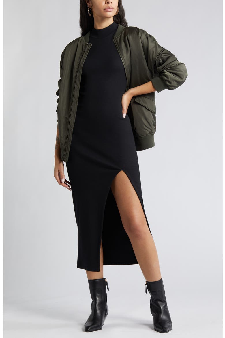 Mock Neck Rib Midi Dress, Alternate, color, BLACK