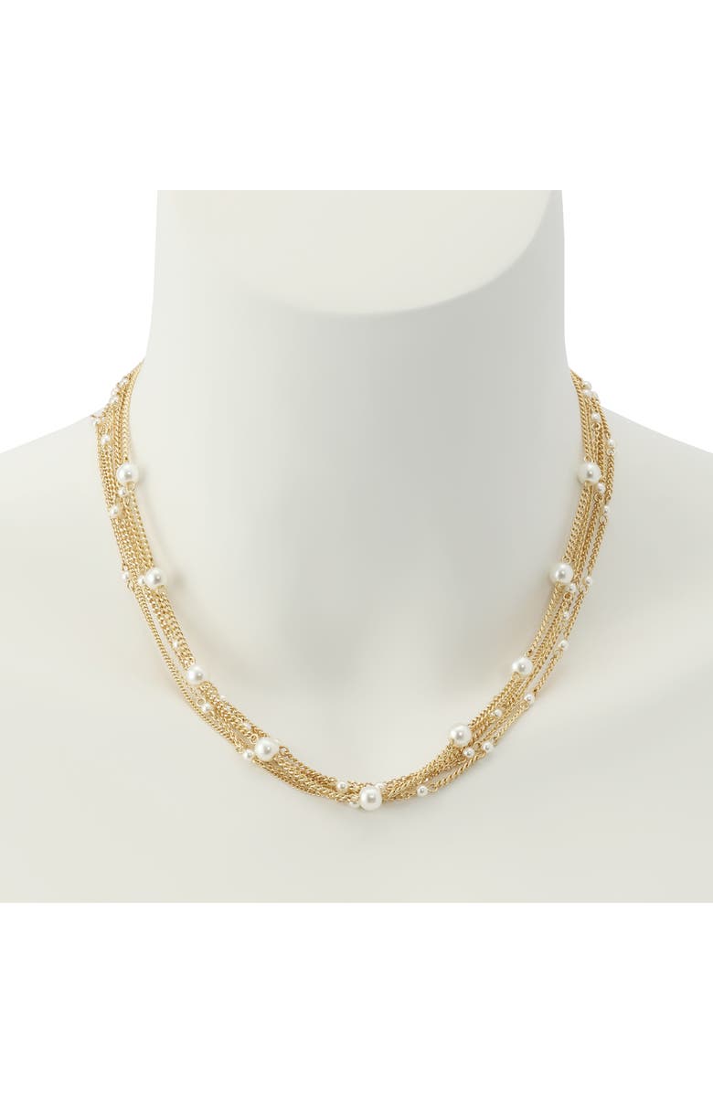 AllSaints Faux Pearl Layered Necklace, Alternate, color, Pearl/ Vintage Gold