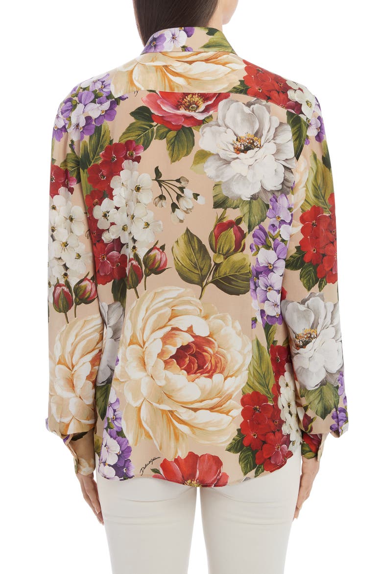 Floral Silk Crepe Shirt, Alternate, color, TAN FLORAL
