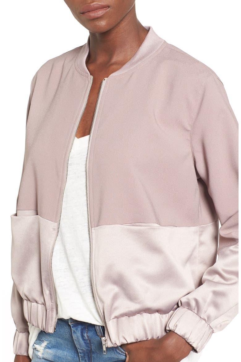 Satin & Faux Suede Bomber Jacket, Alternate, color, MAUVE