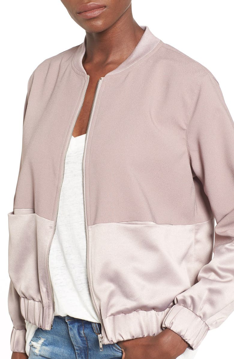Missguided Satin & Faux Suede Bomber Jacket, Alternate, color,