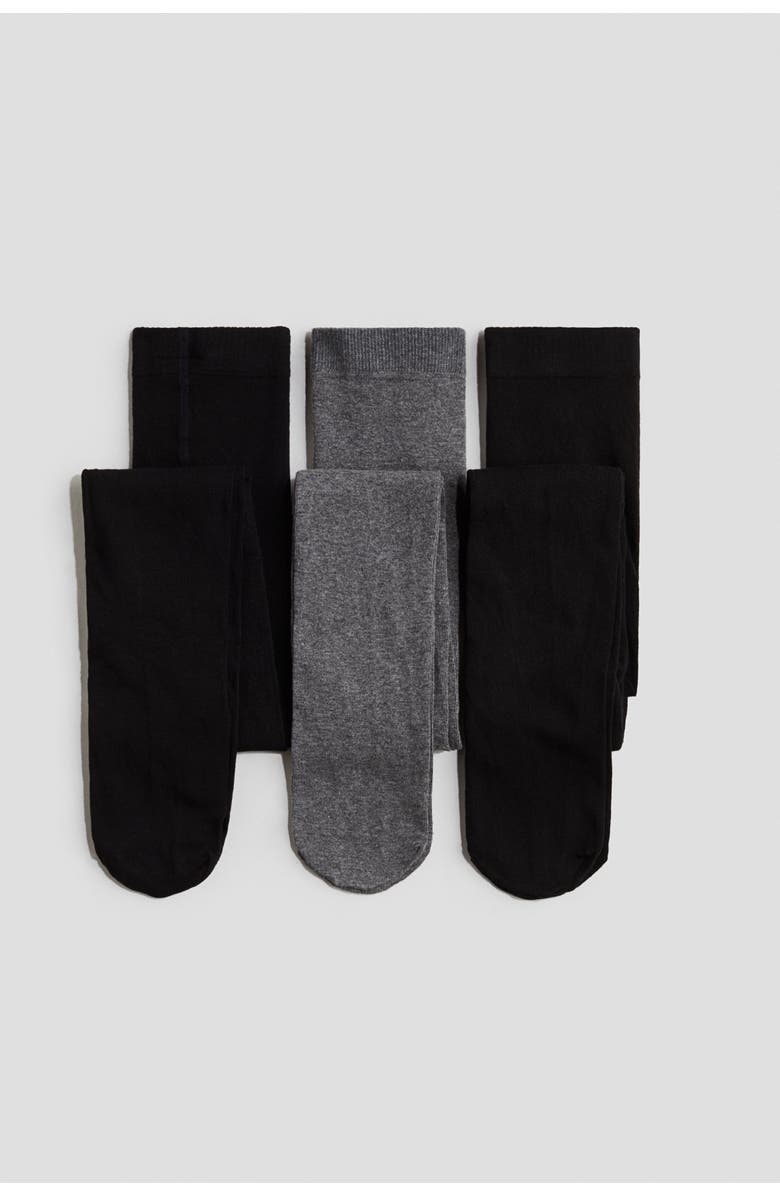 H&M 3-pack Fine-knit Tights, Main, color, Black/Gray Melange