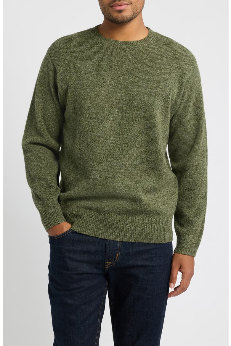 Shetland Wool Crewneck Sweater, Main, color, OLIVE HEATHER