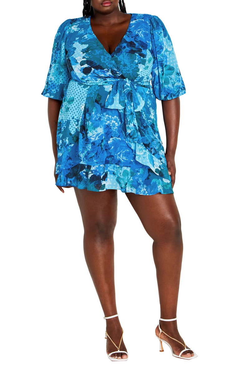 Keily Faux Wrap Minidress, Main, color, BLUE BEAUTY