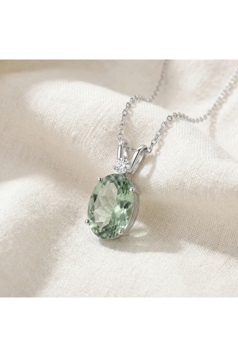 Oval Green Amethyst Diamond Pendant Women's Necklace 18" Gold, Alternate, color, 14k White Gold