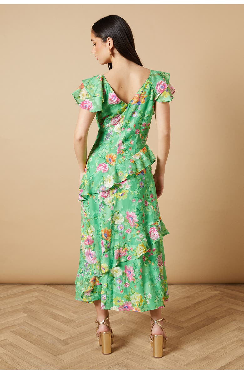 Oasis Ruffle Sleeve Jacquard Midi Dress, Alternate, color, Green