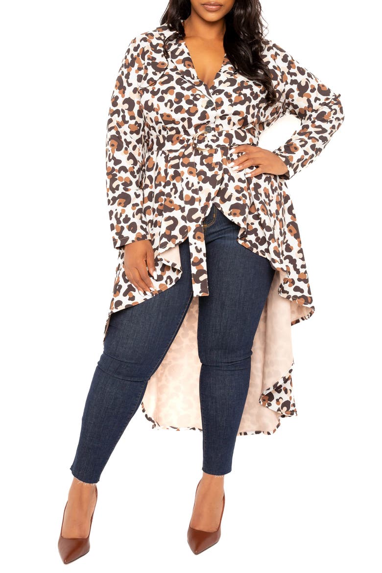 Animal Print Belted High-Low Blazer, Main, color, MULTI