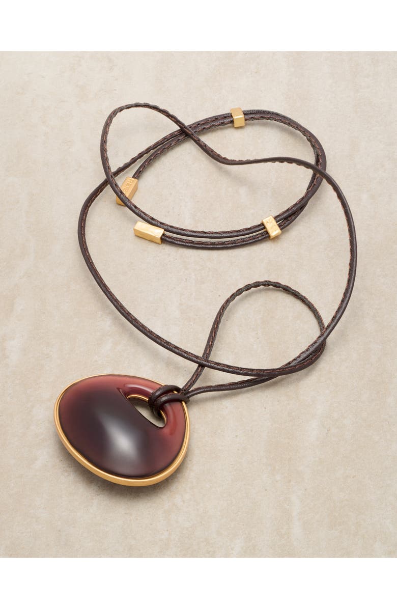 Reiss Pippa Leather Cord Pendant Necklace, Alternate, color, Gold Tone / Burgundy