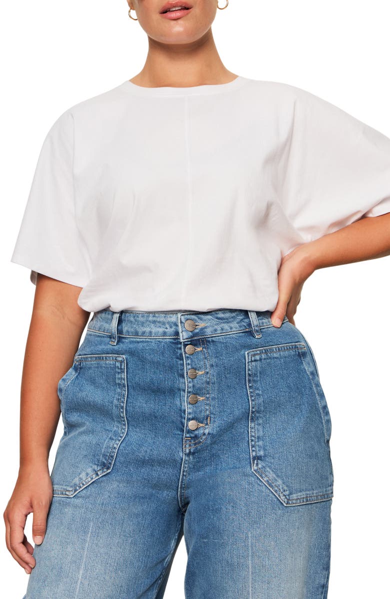 Sanctuary Dolman Sleeve Shirred Organic Cotton T-Shirt, Alternate, color, White