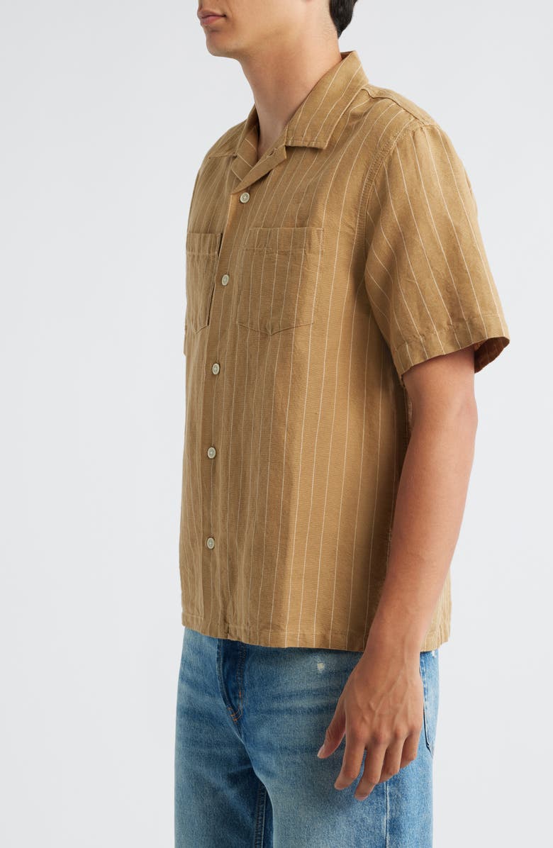Corridor Boulder Stripe Linen & Cotton Camp Shirt, Alternate, color, Khaki