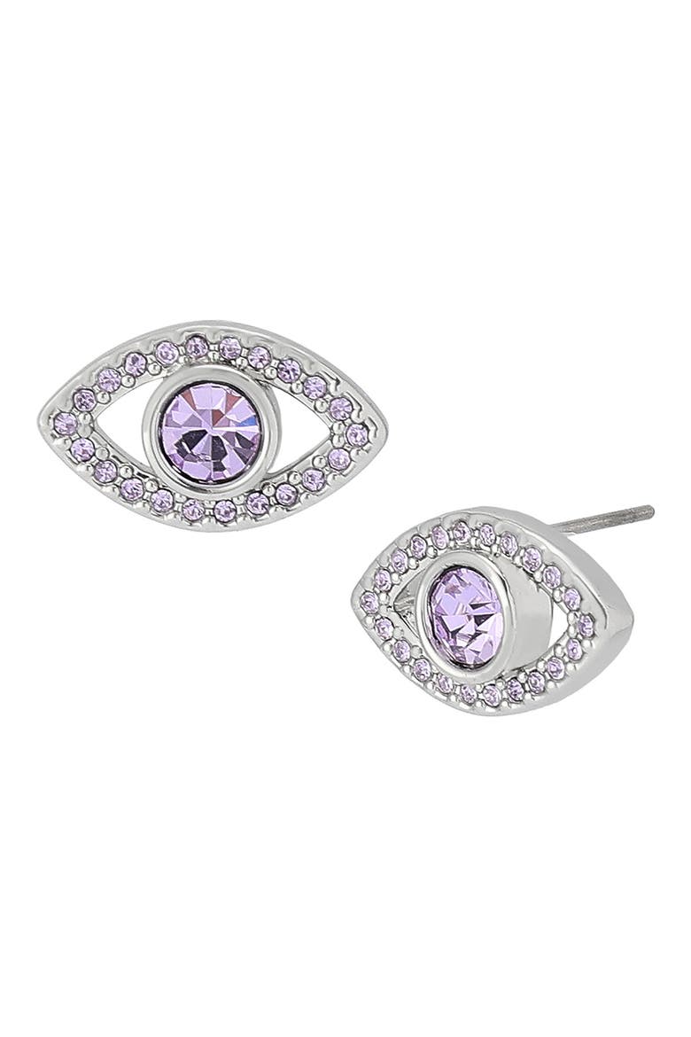 Pavé Evil Eye Stud Earrings, Main, color, PURPLE
