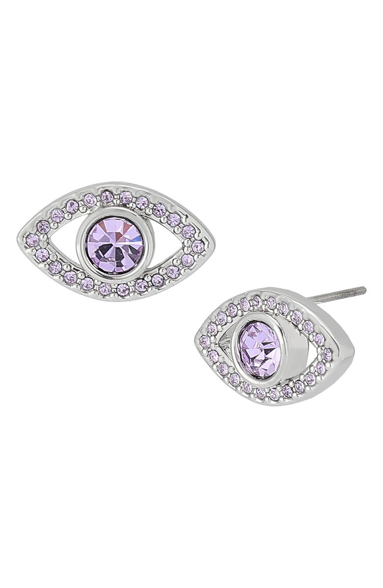 Kurt Geiger London Pavé Evil Eye Stud Earrings, Main, color, Purple