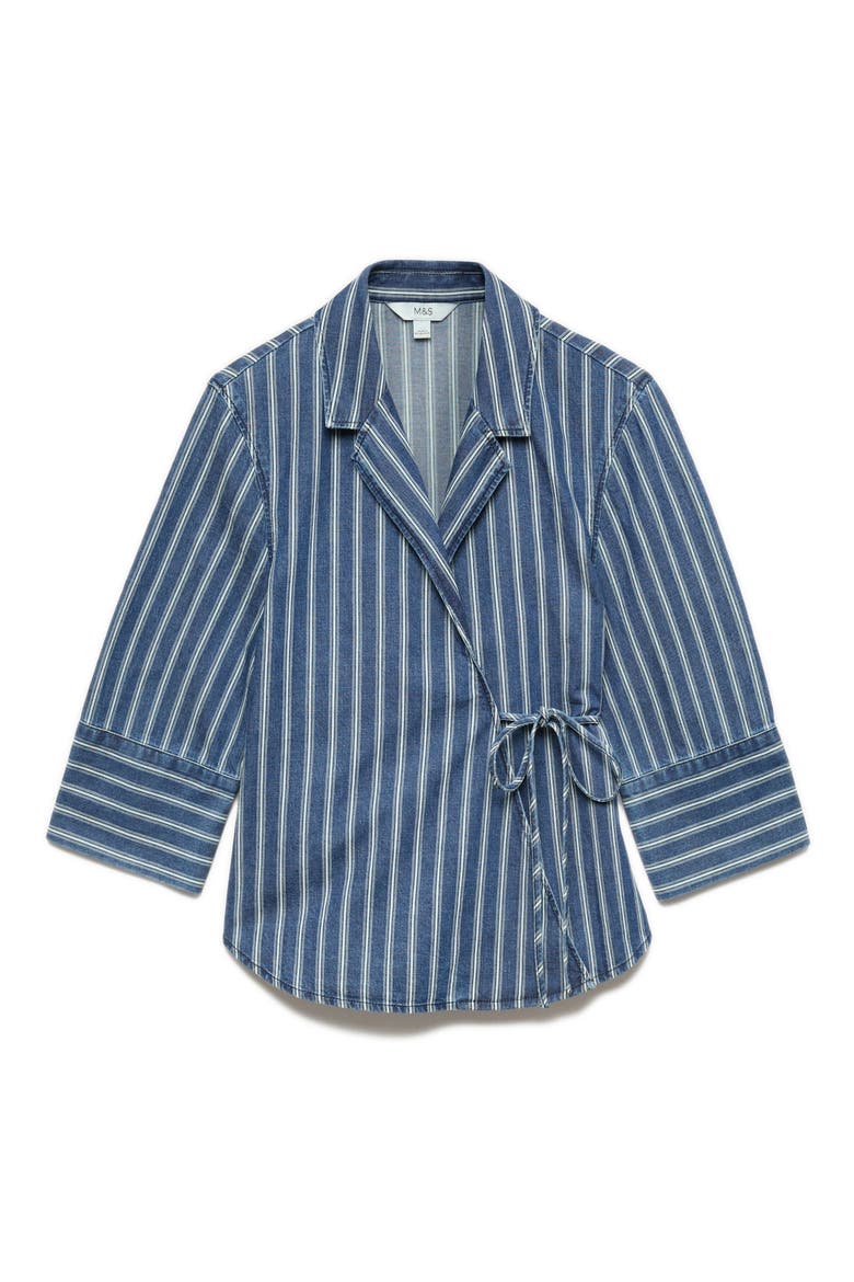 Stripe Wrap Denim Shirt, Alternate, color, BLUE DENIM