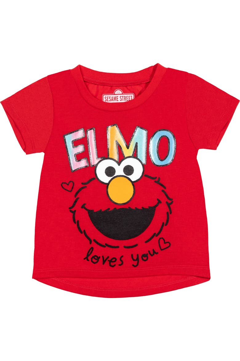 T-Shirt and Tutu Skirt Set, Alternate, color, Elmo Red Rainbow