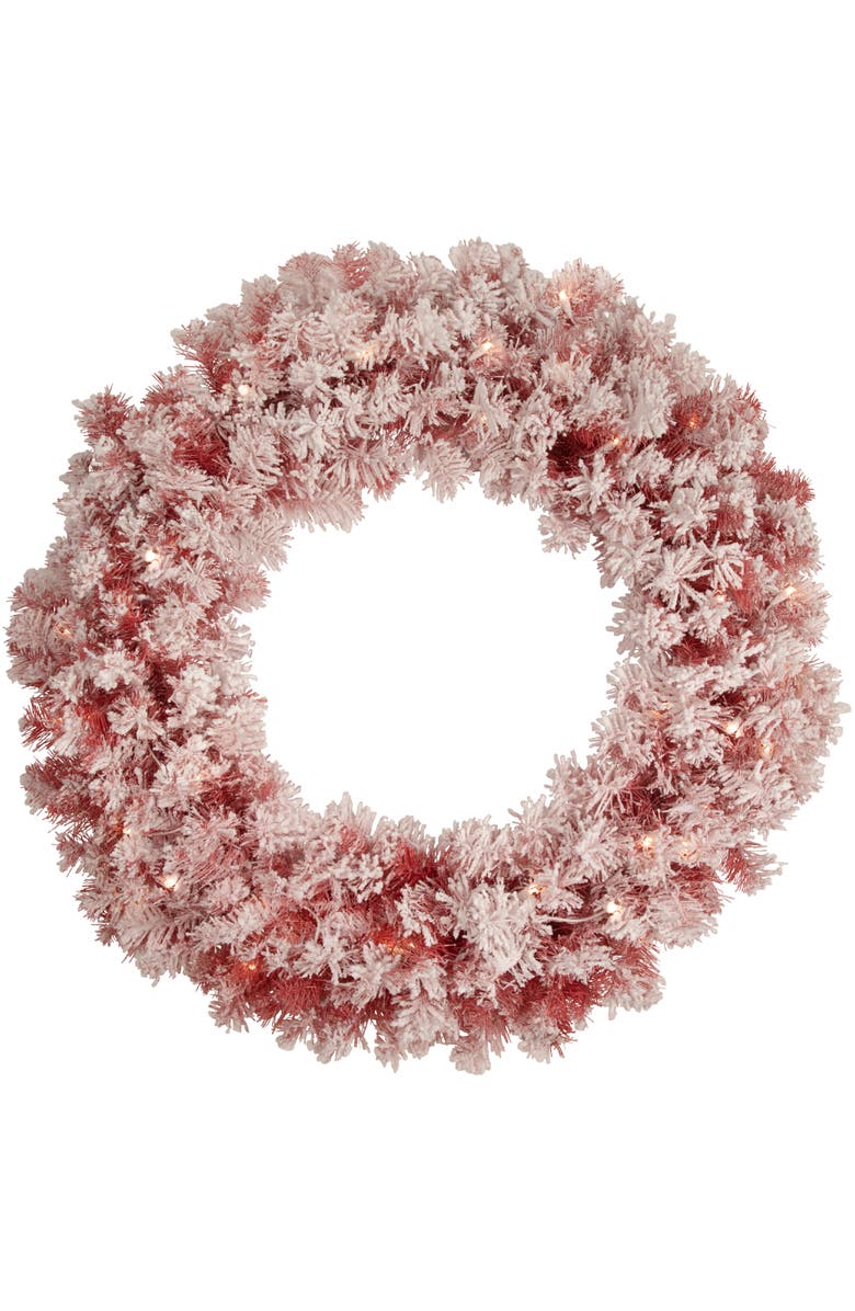 Northlight Pre-Lit Flocked Artificial Christmas Wreath - 36" - Red - Clear Lights, Main, color, Red