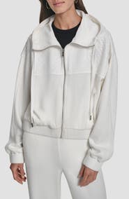 DKNY Mixed Media Zip-Up Hooded Jacket