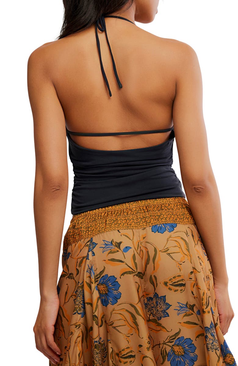 Free People Toni Beaded Ruched Halter Top, Alternate, color, Black