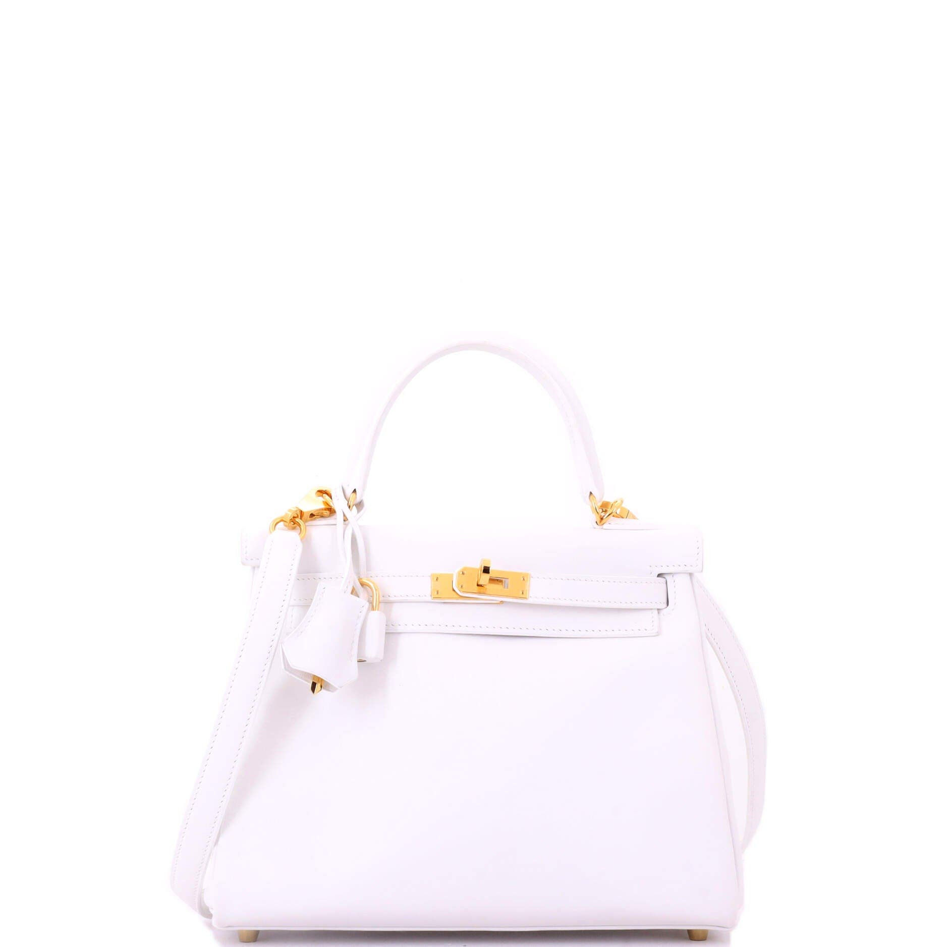 Pre-Owned Hermes Kelly Handbag White Swift with Gold Hardware 25, Main, color, New White