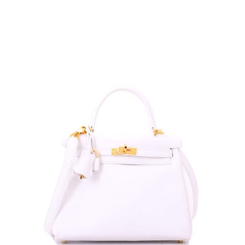 Kelly Handbag White Swift with Gold Hardware 25