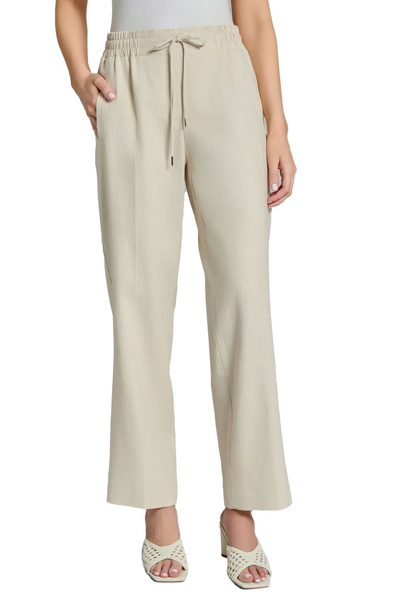 Tie Waist Linen Blend Pants, Main, color, NATURAL STONE