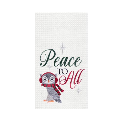 C & F Home C&f Home 27" X 18" Christmas Holiday "peace To All" Sentiment Featuring Gray Owl Cotton Embroidered In Multi