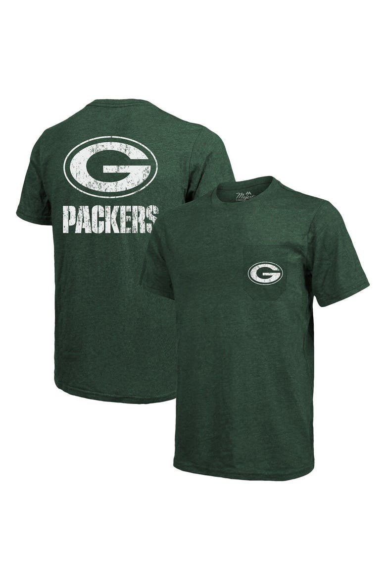 Green Bay Packers Majestic Threads Tri-Blend Pocket T-Shirt - Heathered Green, Main, color, Green