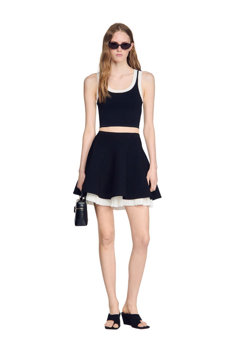 Two-tone knit skirt, Alternate, color, Black