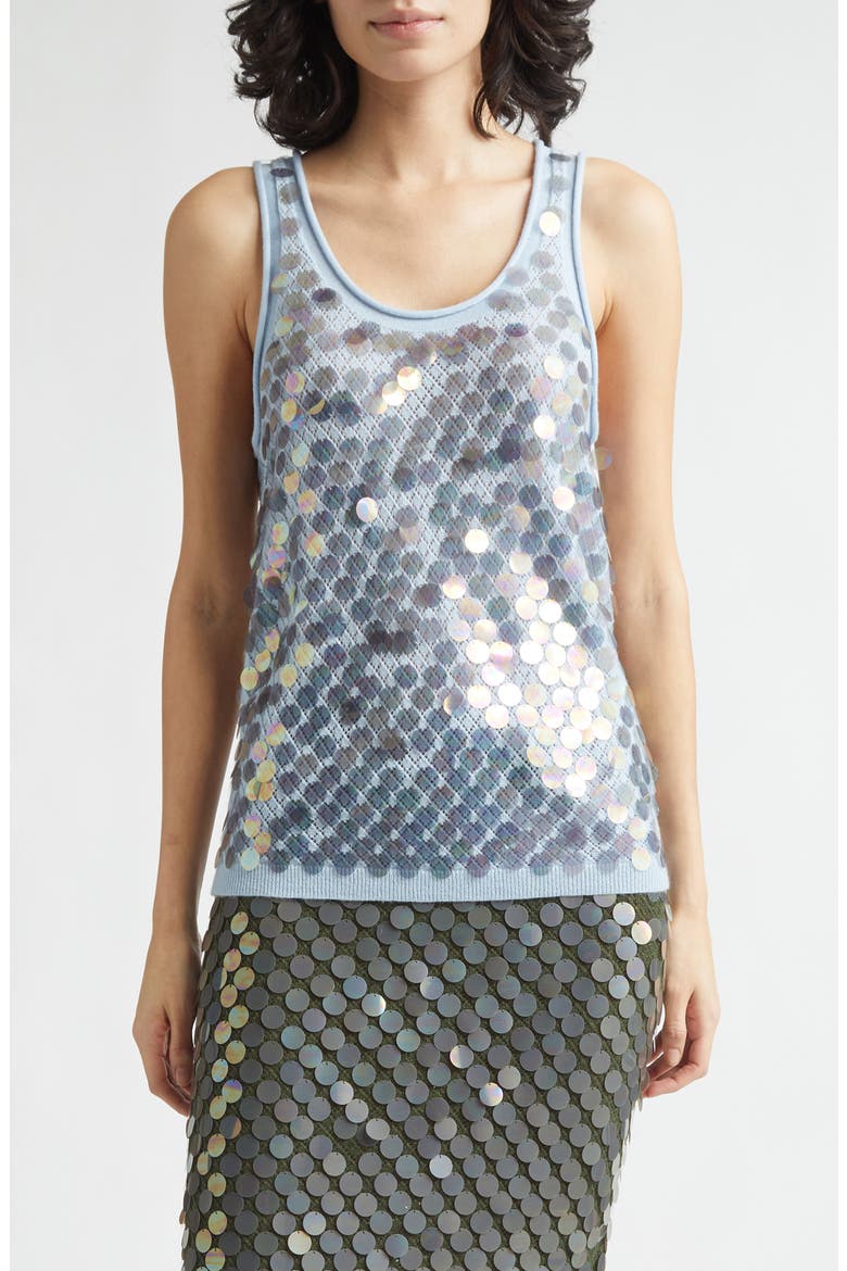 Lutecia Pointelle Knit Paillette Merino Wool & Cashmere Sweater Tank, Main, color, ICE