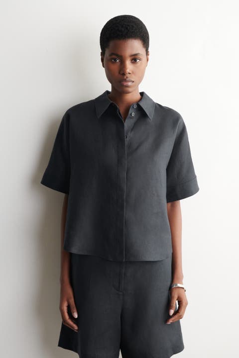 Oversized Short-Sleeved Linen Shirt