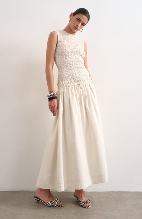 Drop Waist Cotton Maxi Dress