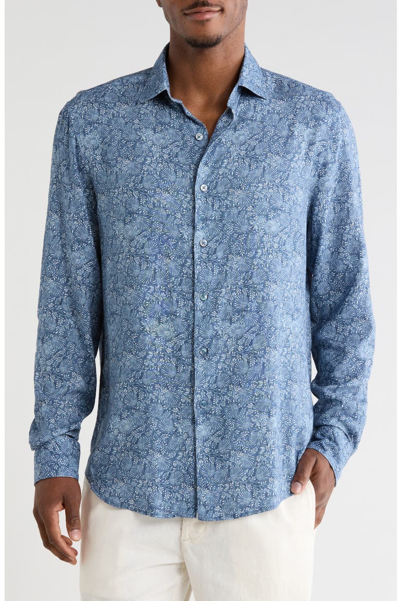 Woven Button Up Shirt, Main, color, INDIGO