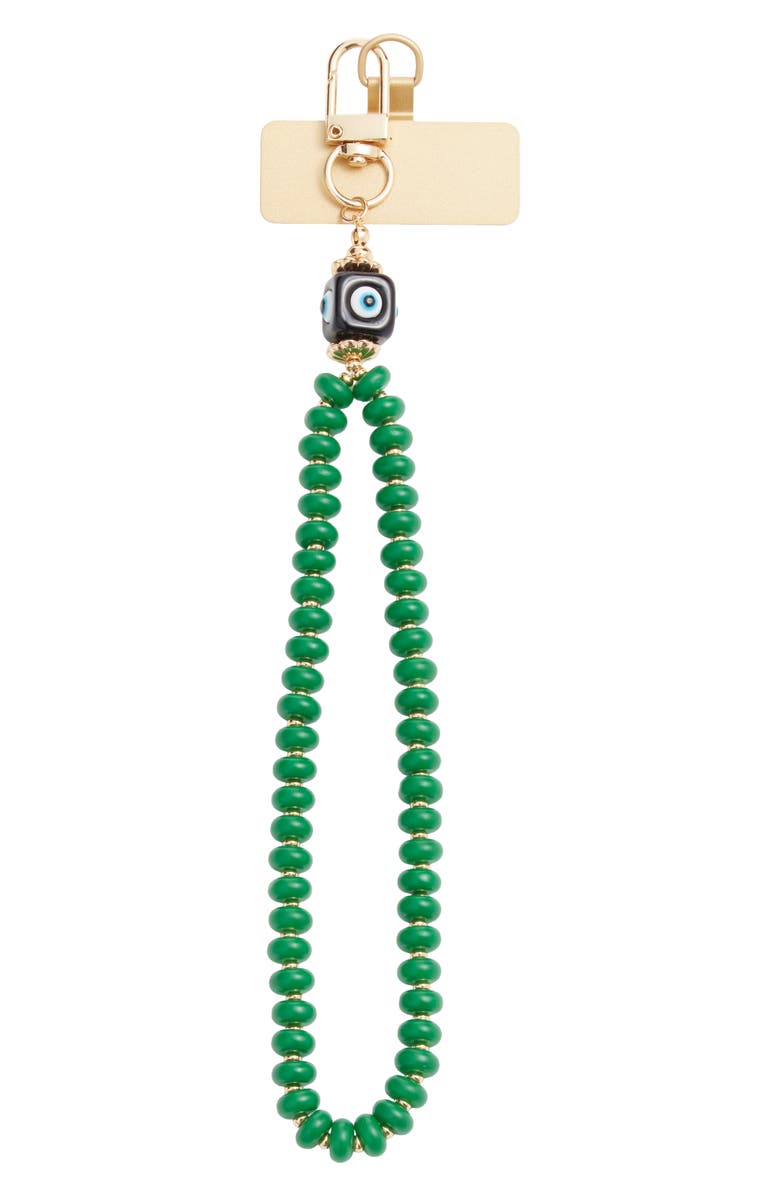 Chelsea28 Evil Eye Beaded Phone Wrist Strap, Main, color, Green- Gold