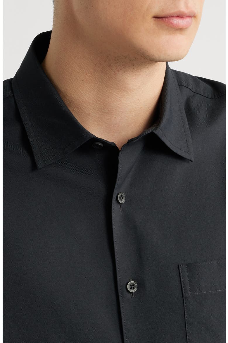 Solid Short Sleeve Stretch Button-Up Shirt, Alternate, color, BLACK