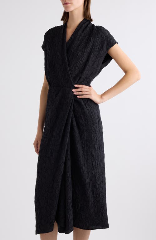 Dries Van Noten Crinkle Texture Faux Wrap Midi Dress In Black