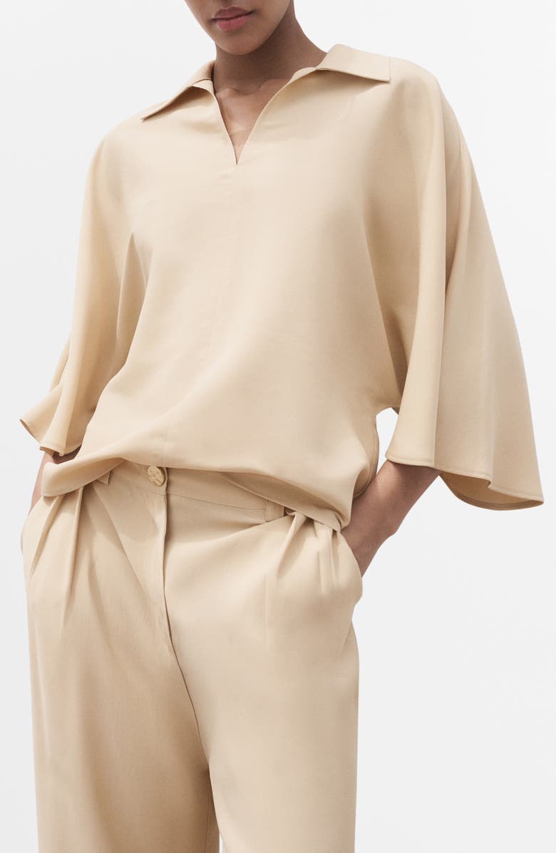 MANGO Oversize Three-Quarter Sleeve Polo, Main, color, Sand