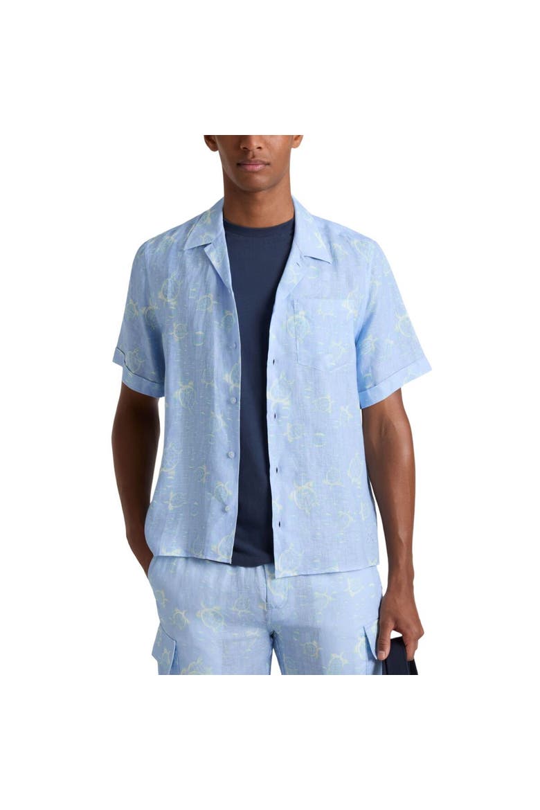 Men Linen Bowling Shirt Bubble 3D, Alternate, color, Cyan