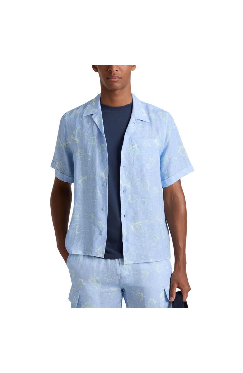 Vilebrequin Men Linen Bowling Shirt Bubble 3D, Alternate, color, Cyan